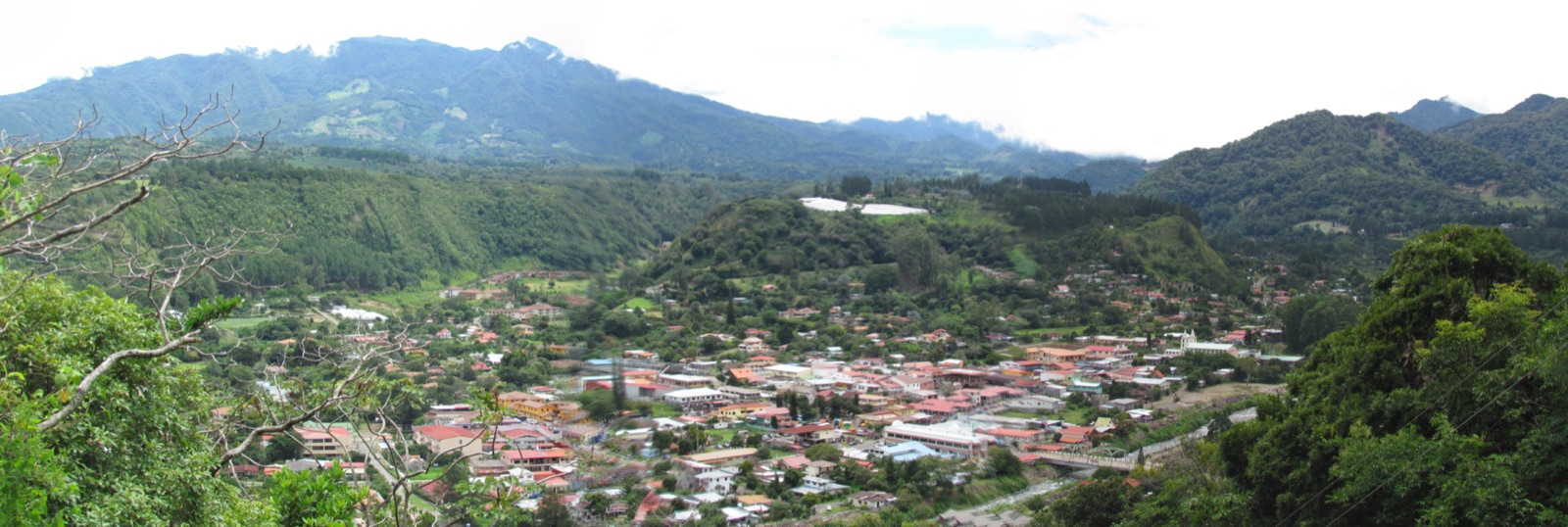 The town of Boquete seen from the east, spread along its valley in the Chiriqui highlands of Panama